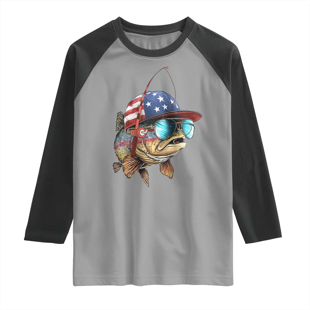 Funny Patriot American Flag Bass Fish Fishing Raglan Shirt - Wonder Print Shop