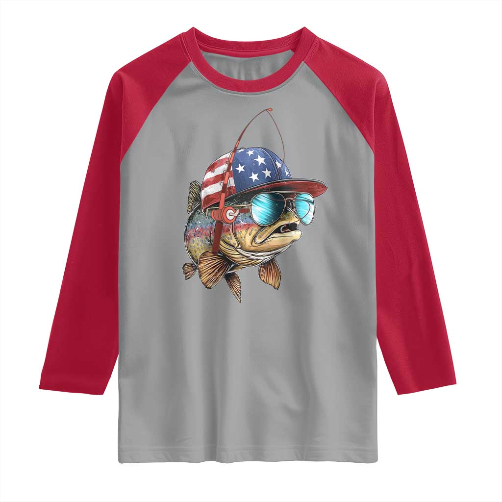 Funny Patriot American Flag Bass Fish Fishing Raglan Shirt - Wonder Print Shop