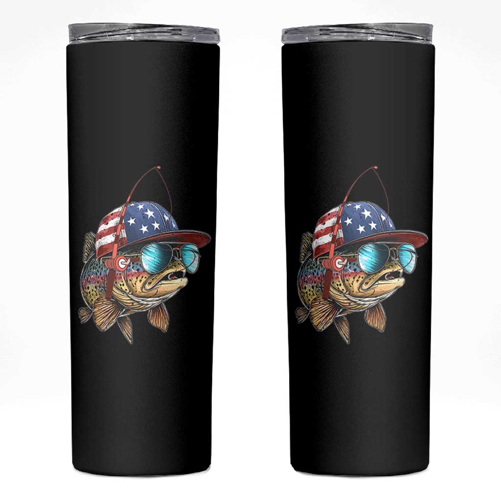 Funny Patriot American Flag Bass Fish Fishing Skinny Tumbler - Wonder Print Shop