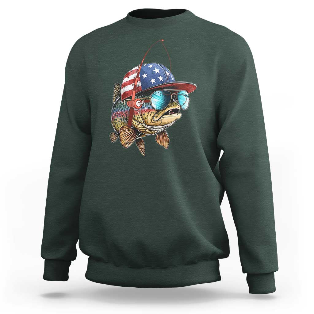 Funny Patriot American Flag Bass Fish Fishing Sweatshirt - Wonder Print Shop