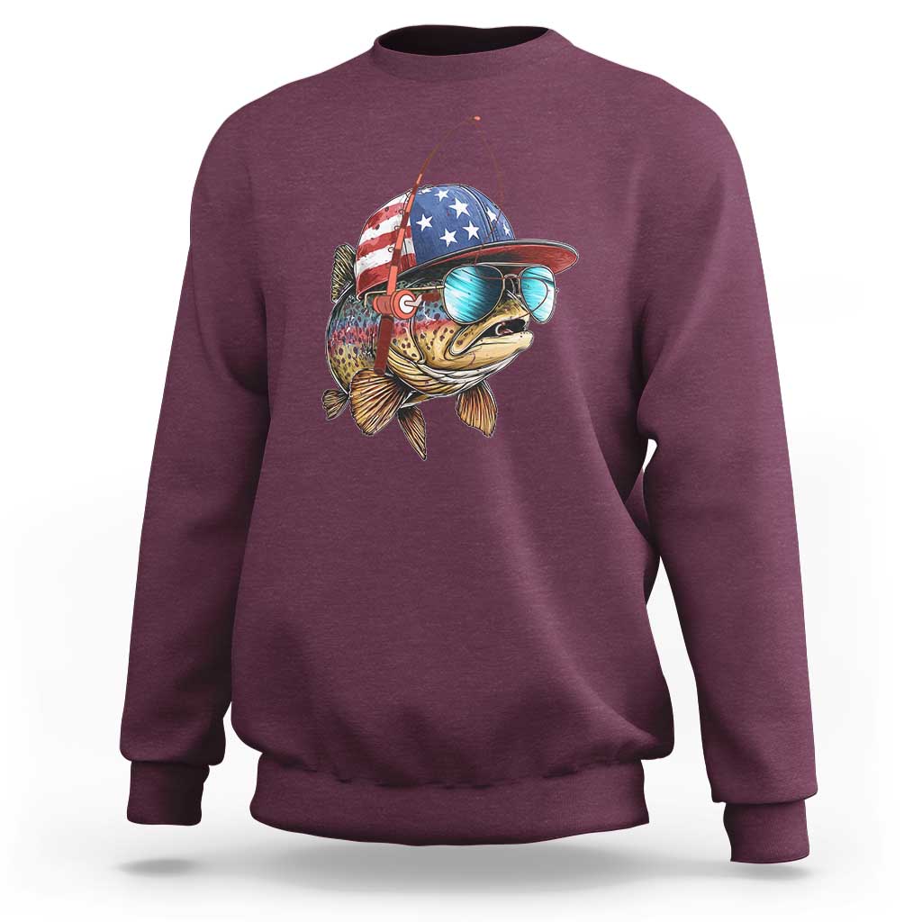 Funny Patriot American Flag Bass Fish Fishing Sweatshirt - Wonder Print Shop