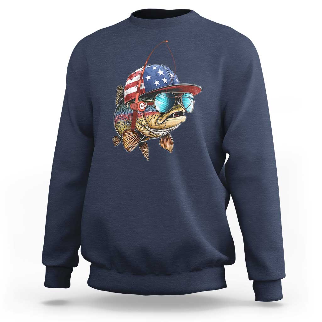 Funny Patriot American Flag Bass Fish Fishing Sweatshirt - Wonder Print Shop
