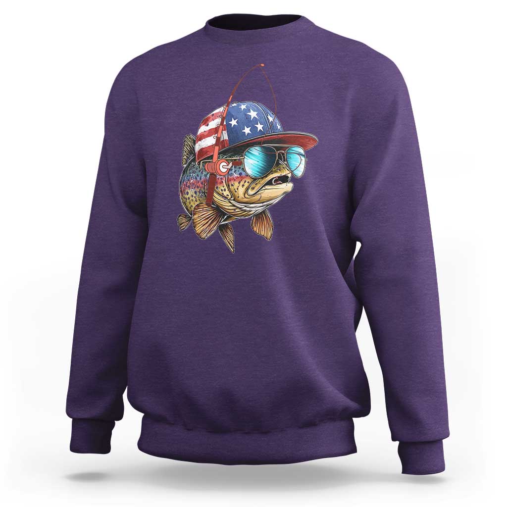 Funny Patriot American Flag Bass Fish Fishing Sweatshirt - Wonder Print Shop