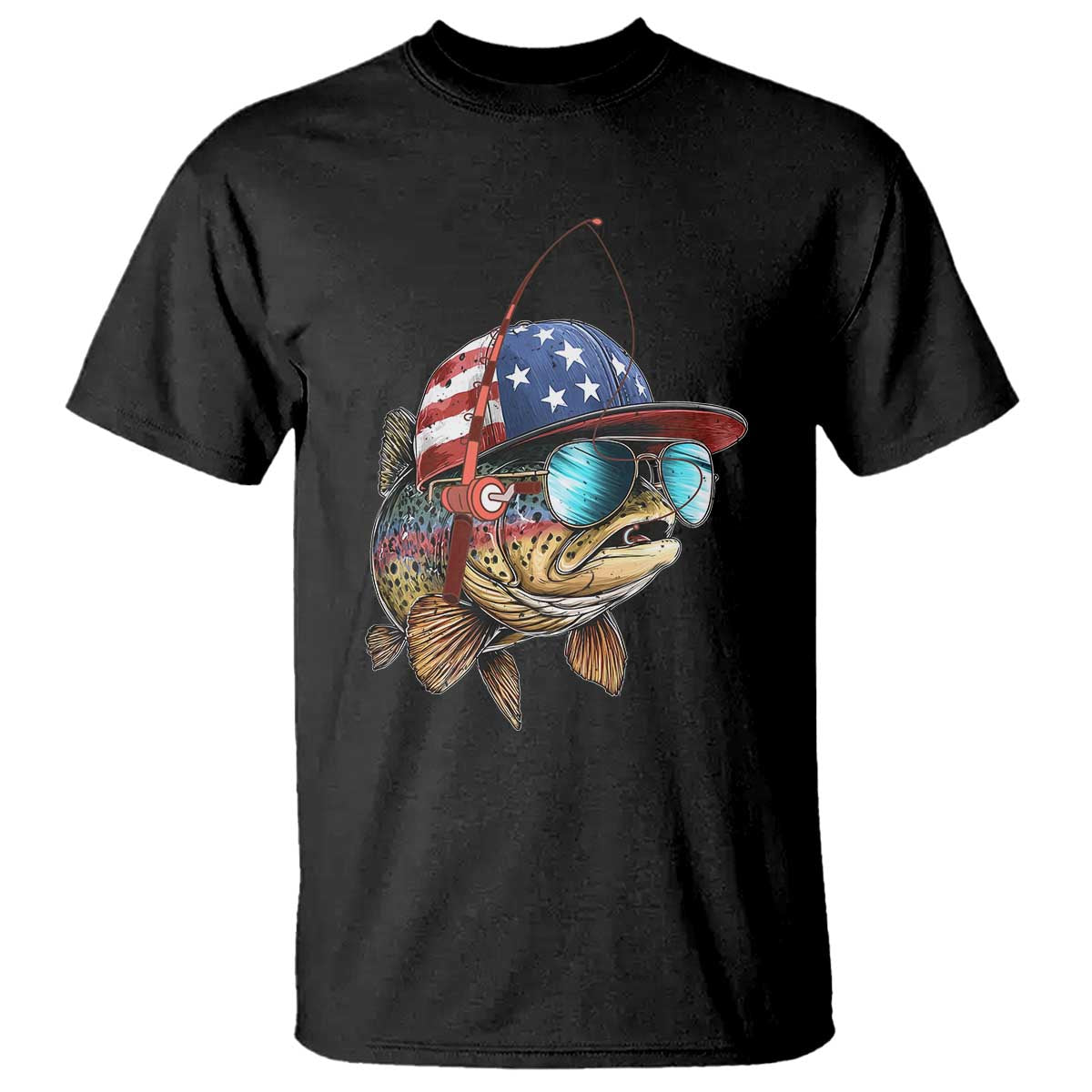 Funny Patriot American Flag Bass Fish Fishing T Shirt - Wonder Print Shop