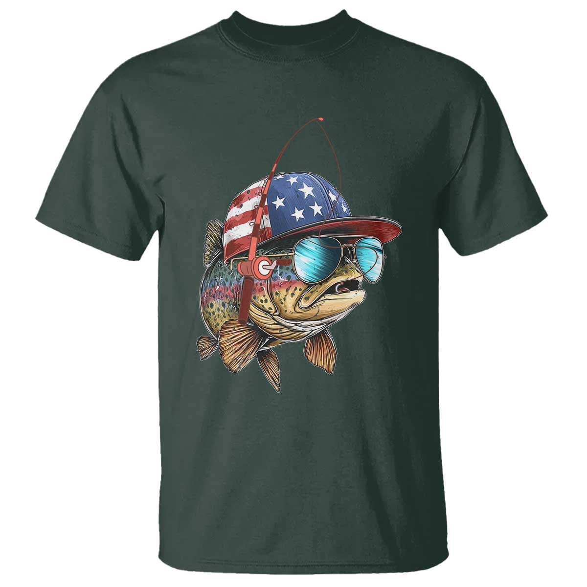Funny Patriot American Flag Bass Fish Fishing T Shirt - Wonder Print Shop