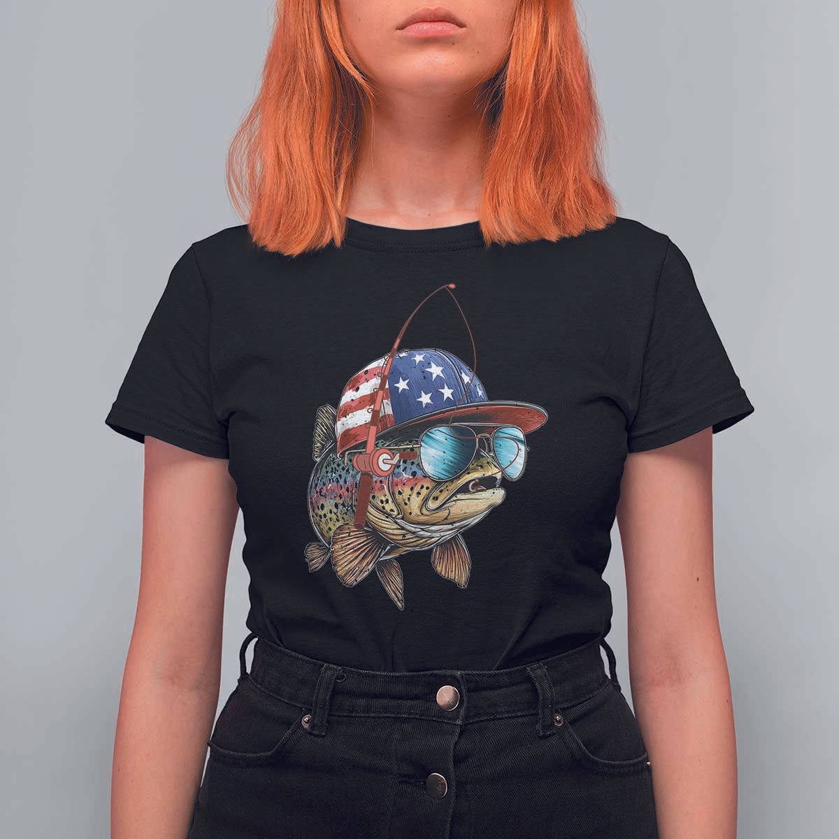 Funny Patriot American Flag Bass Fish Fishing T Shirt For Women - Wonder Print Shop