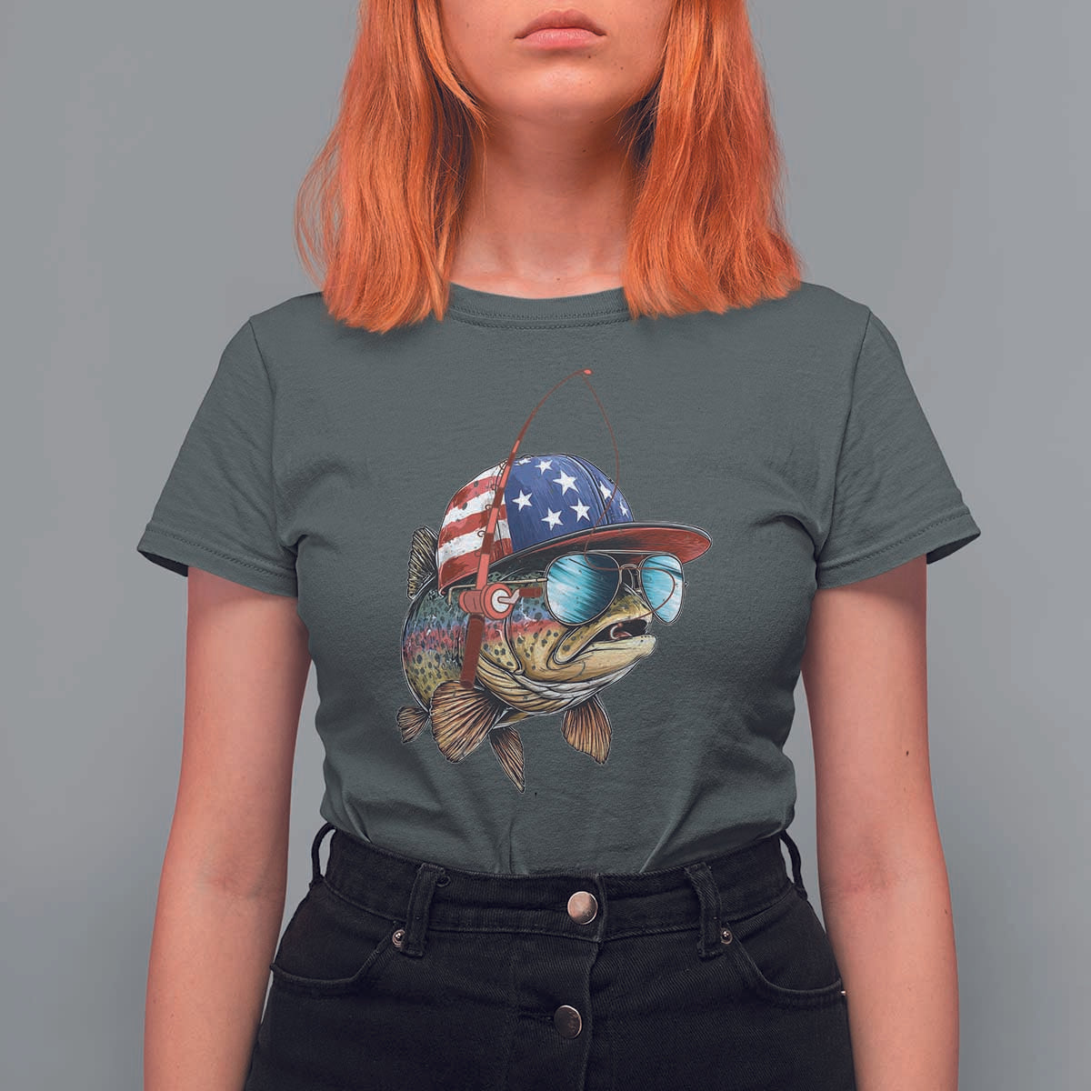 Funny Patriot American Flag Bass Fish Fishing T Shirt For Women - Wonder Print Shop