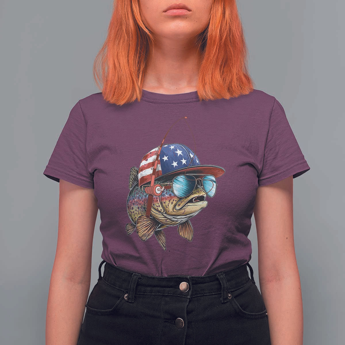 Funny Patriot American Flag Bass Fish Fishing T Shirt For Women - Wonder Print Shop