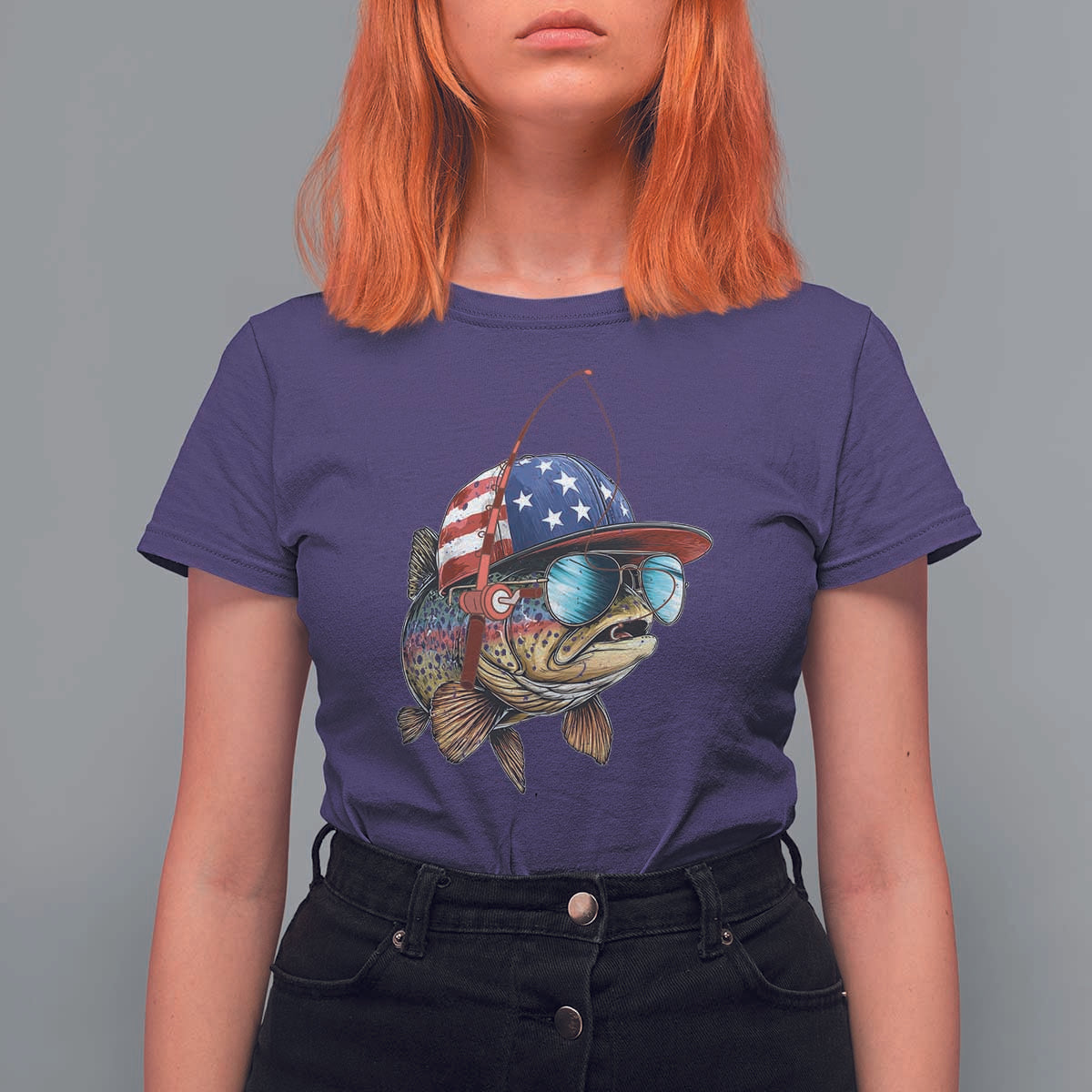 Funny Patriot American Flag Bass Fish Fishing T Shirt For Women - Wonder Print Shop