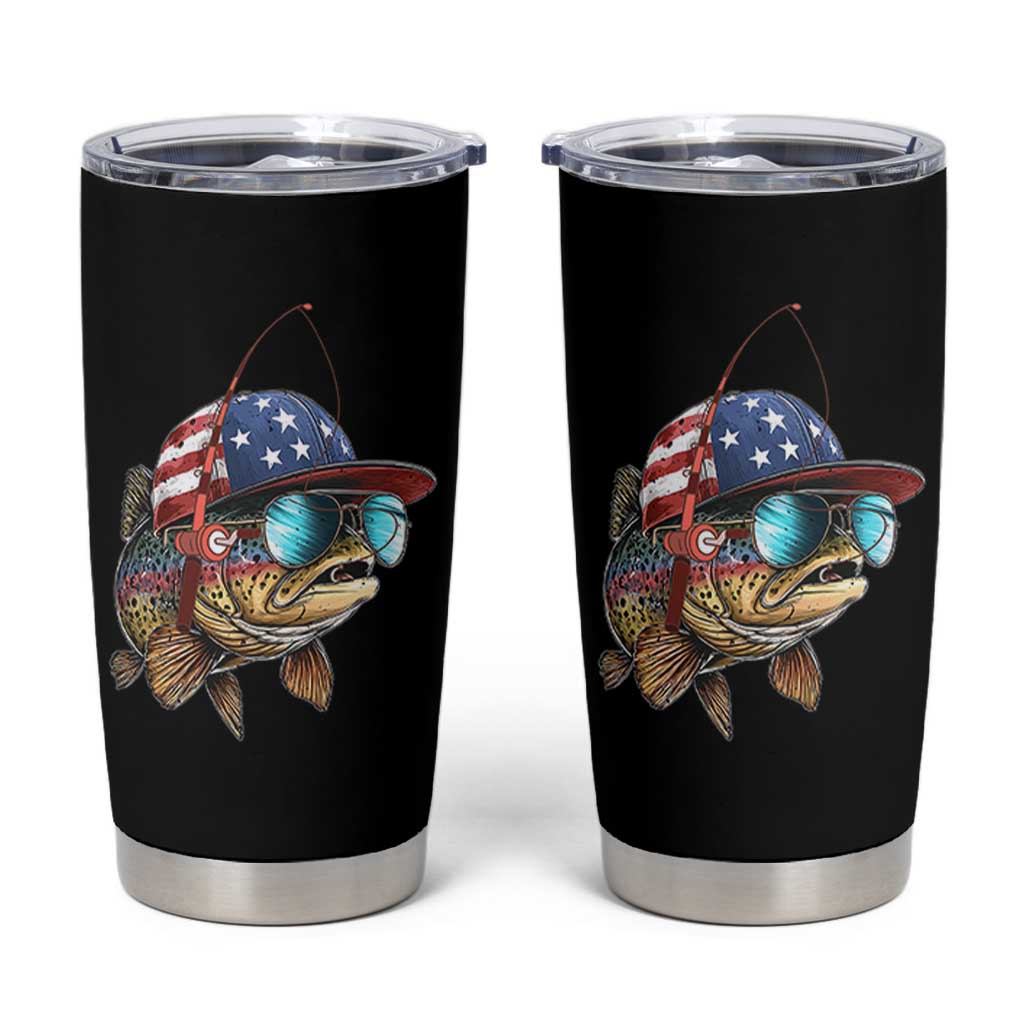 Funny Patriot American Flag Bass Fish Fishing Tumbler Cup - Wonder Print Shop
