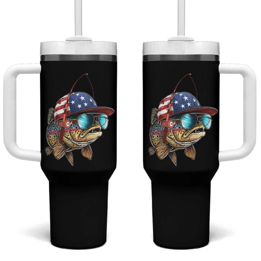 Funny Patriot American Flag Bass Fish Fishing Tumbler With Handle - Wonder Print Shop