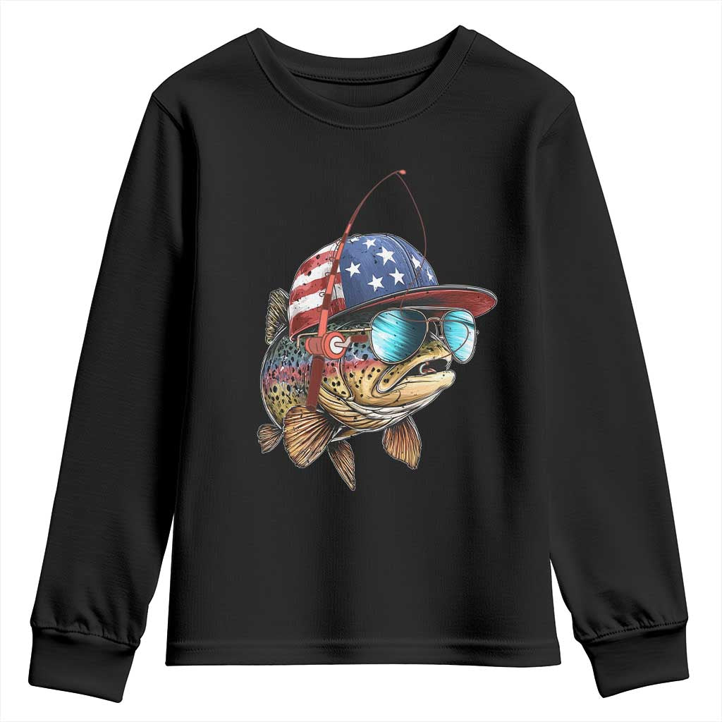 Funny Patriot American Flag Bass Fish Fishing Youth Sweatshirt - Wonder Print Shop