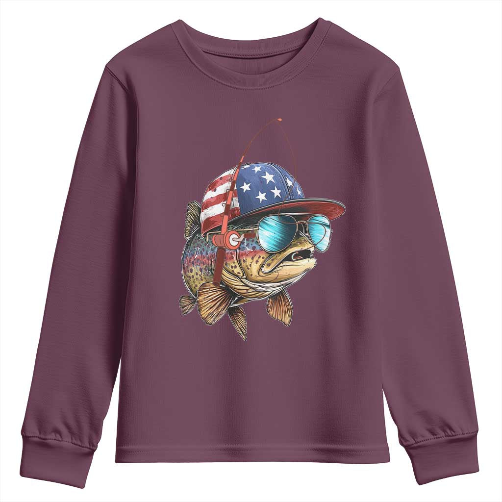 Funny Patriot American Flag Bass Fish Fishing Youth Sweatshirt - Wonder Print Shop