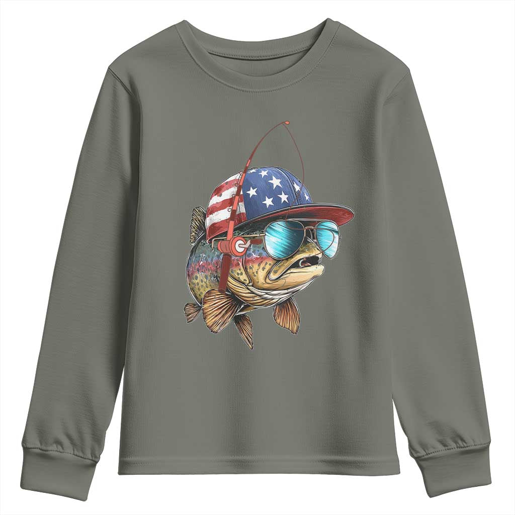 Funny Patriot American Flag Bass Fish Fishing Youth Sweatshirt - Wonder Print Shop
