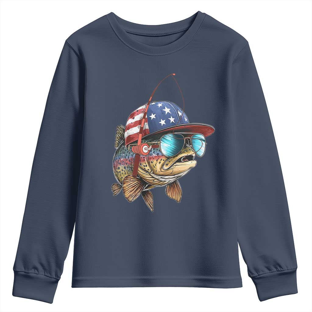 Funny Patriot American Flag Bass Fish Fishing Youth Sweatshirt - Wonder Print Shop