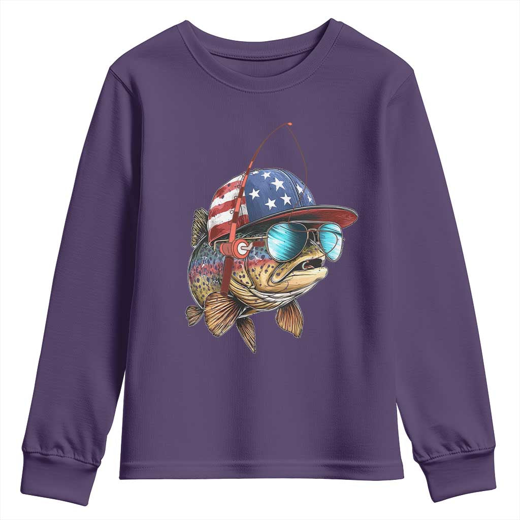 Funny Patriot American Flag Bass Fish Fishing Youth Sweatshirt - Wonder Print Shop