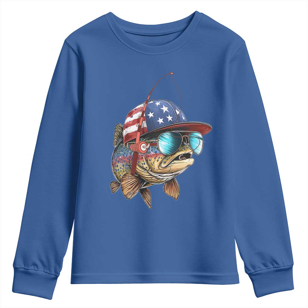 Funny Patriot American Flag Bass Fish Fishing Youth Sweatshirt - Wonder Print Shop