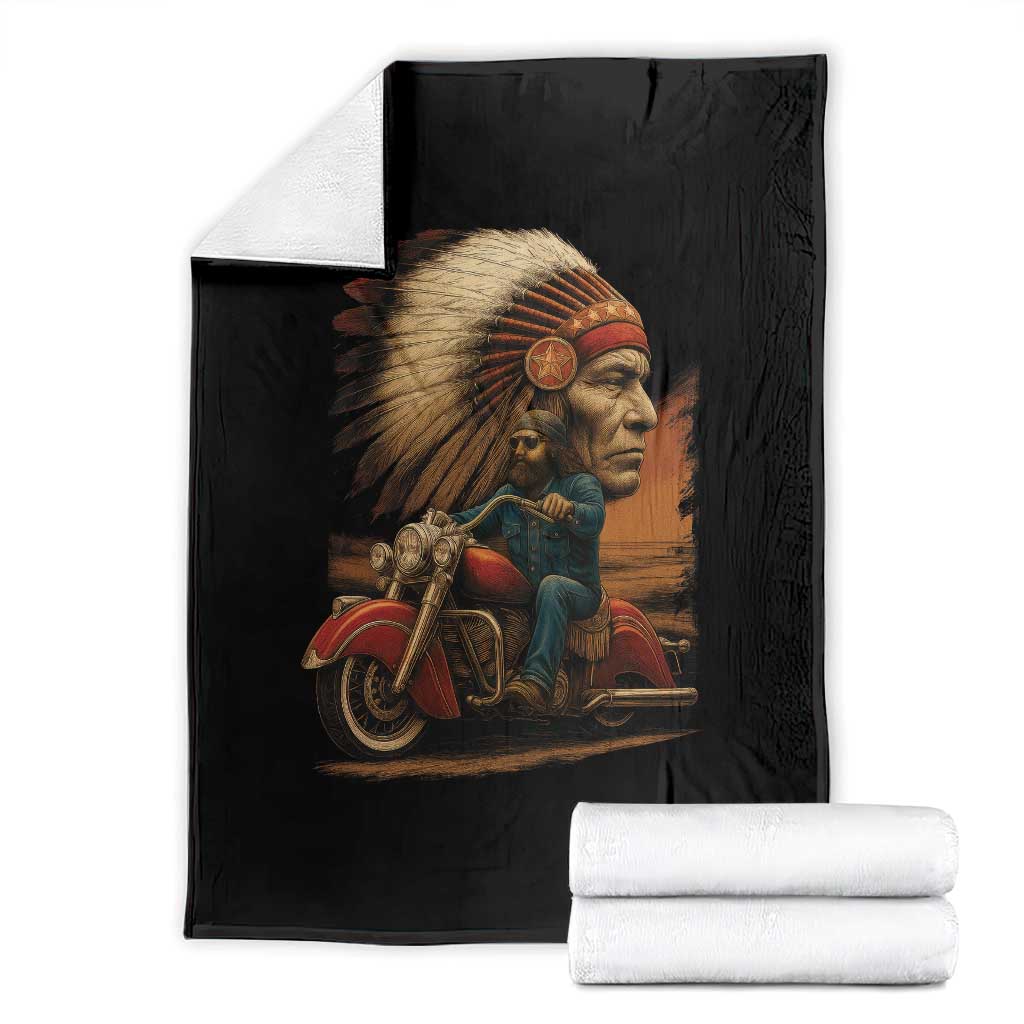 Indian American Rider Throw Blanket Vintage Native American Motorcycle - Wonder Print Shop
