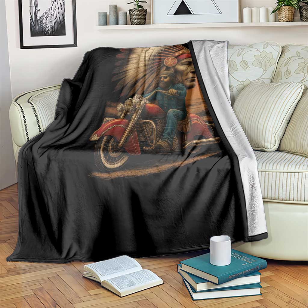 Indian American Rider Throw Blanket Vintage Native American Motorcycle - Wonder Print Shop