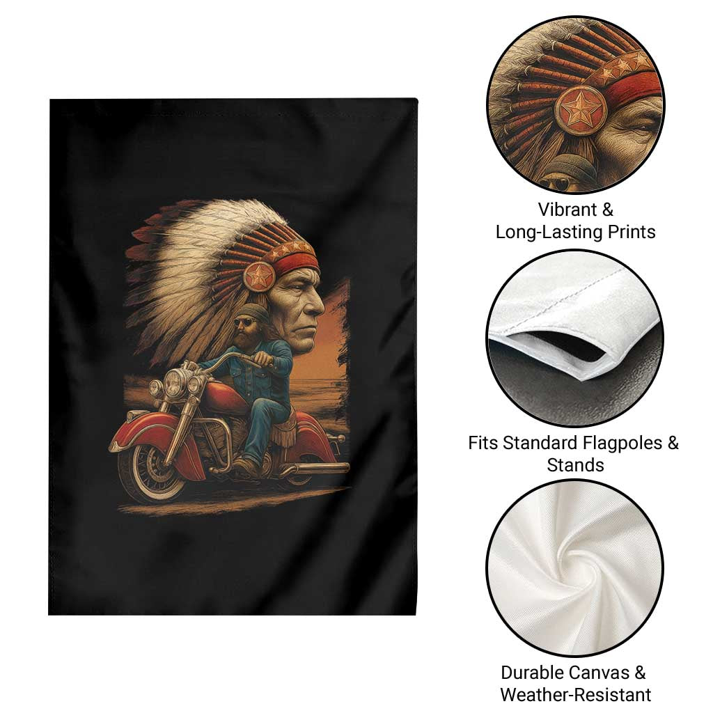 Indian American Rider Garden Flag Vintage Native American Motorcycle - Wonder Print Shop