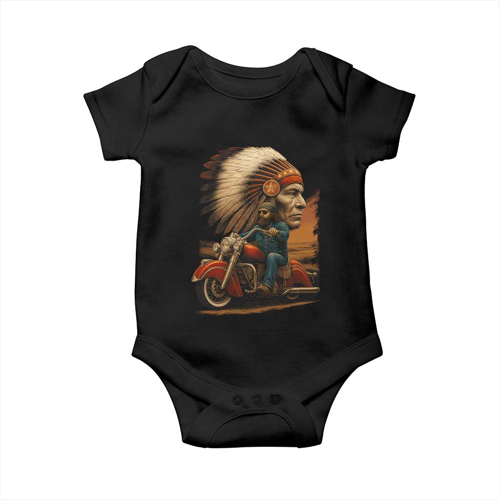 Indian American Rider Baby Onesie Vintage Native American Motorcycle - Wonder Print Shop