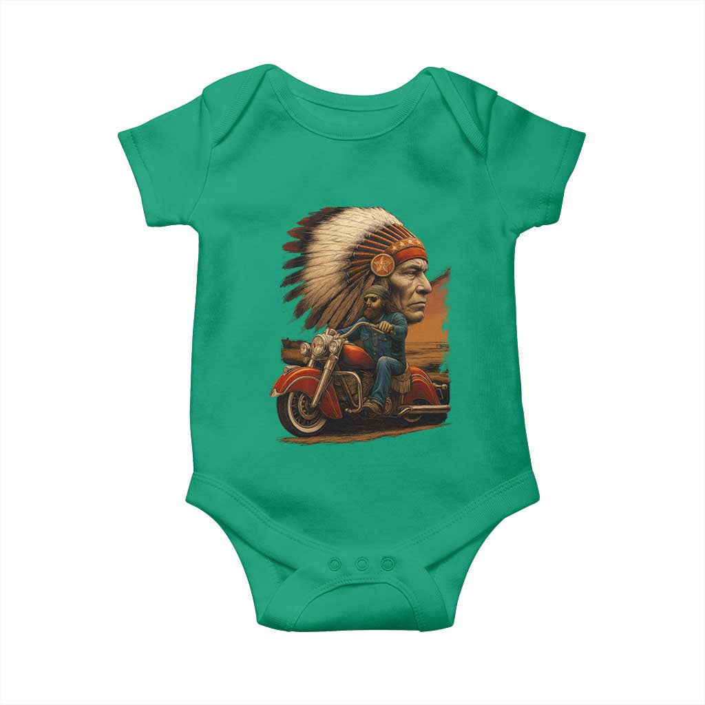 Indian American Rider Baby Onesie Vintage Native American Motorcycle - Wonder Print Shop