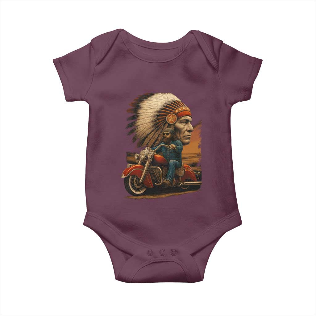 Indian American Rider Baby Onesie Vintage Native American Motorcycle - Wonder Print Shop