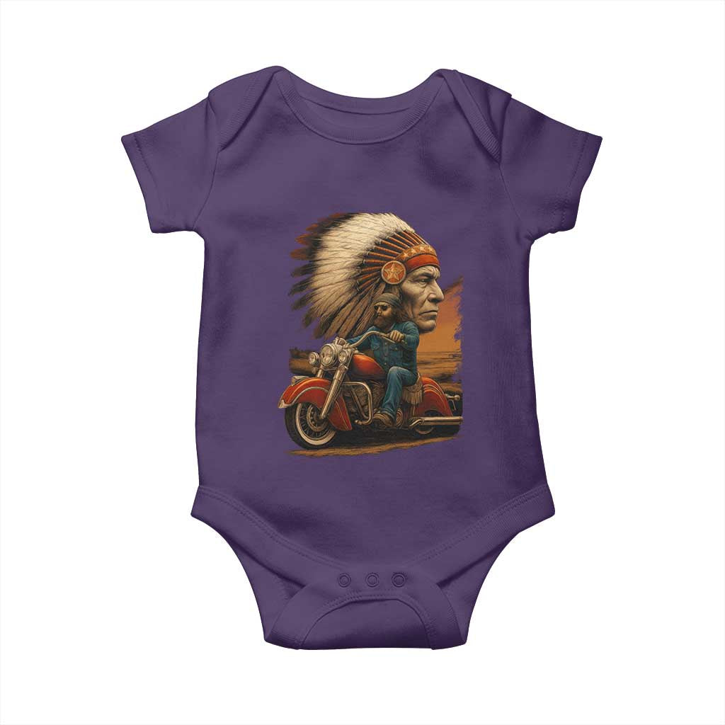 Indian American Rider Baby Onesie Vintage Native American Motorcycle - Wonder Print Shop