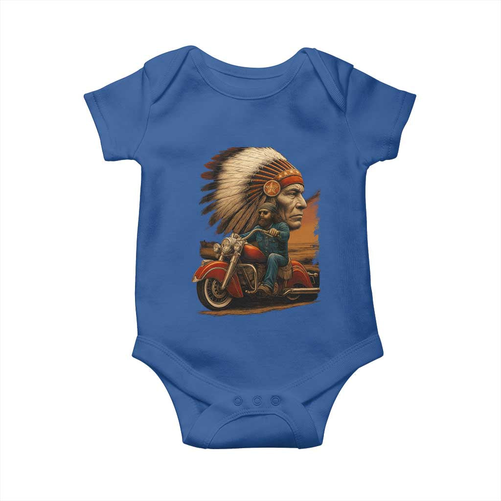 Indian American Rider Baby Onesie Vintage Native American Motorcycle - Wonder Print Shop