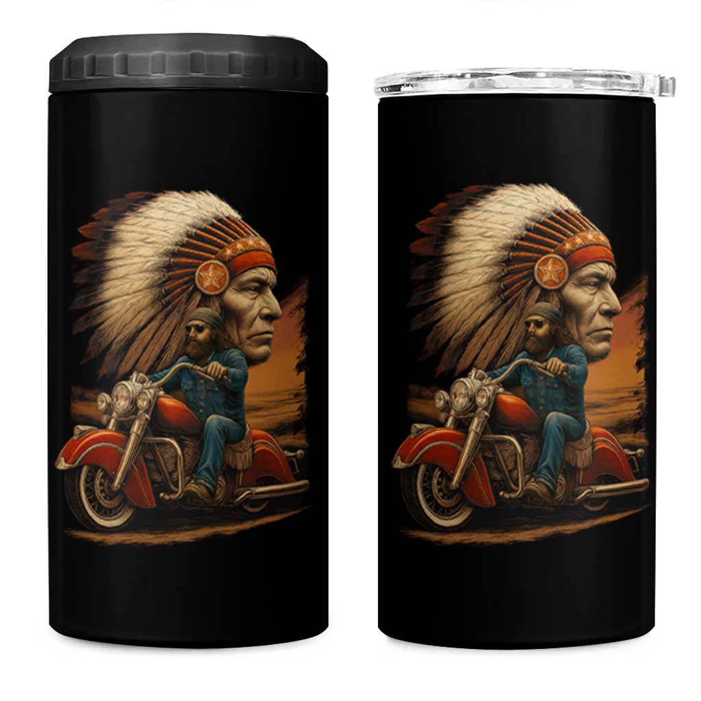 Indian American Rider 4 in 1 Can Cooler Tumbler Vintage Native American Motorcycle - Wonder Print Shop
