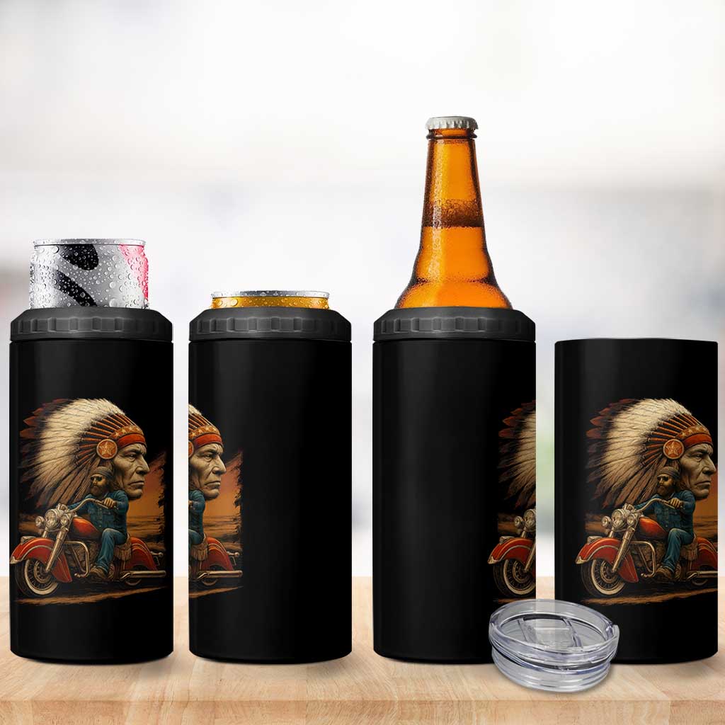 Indian American Rider 4 in 1 Can Cooler Tumbler Vintage Native American Motorcycle - Wonder Print Shop