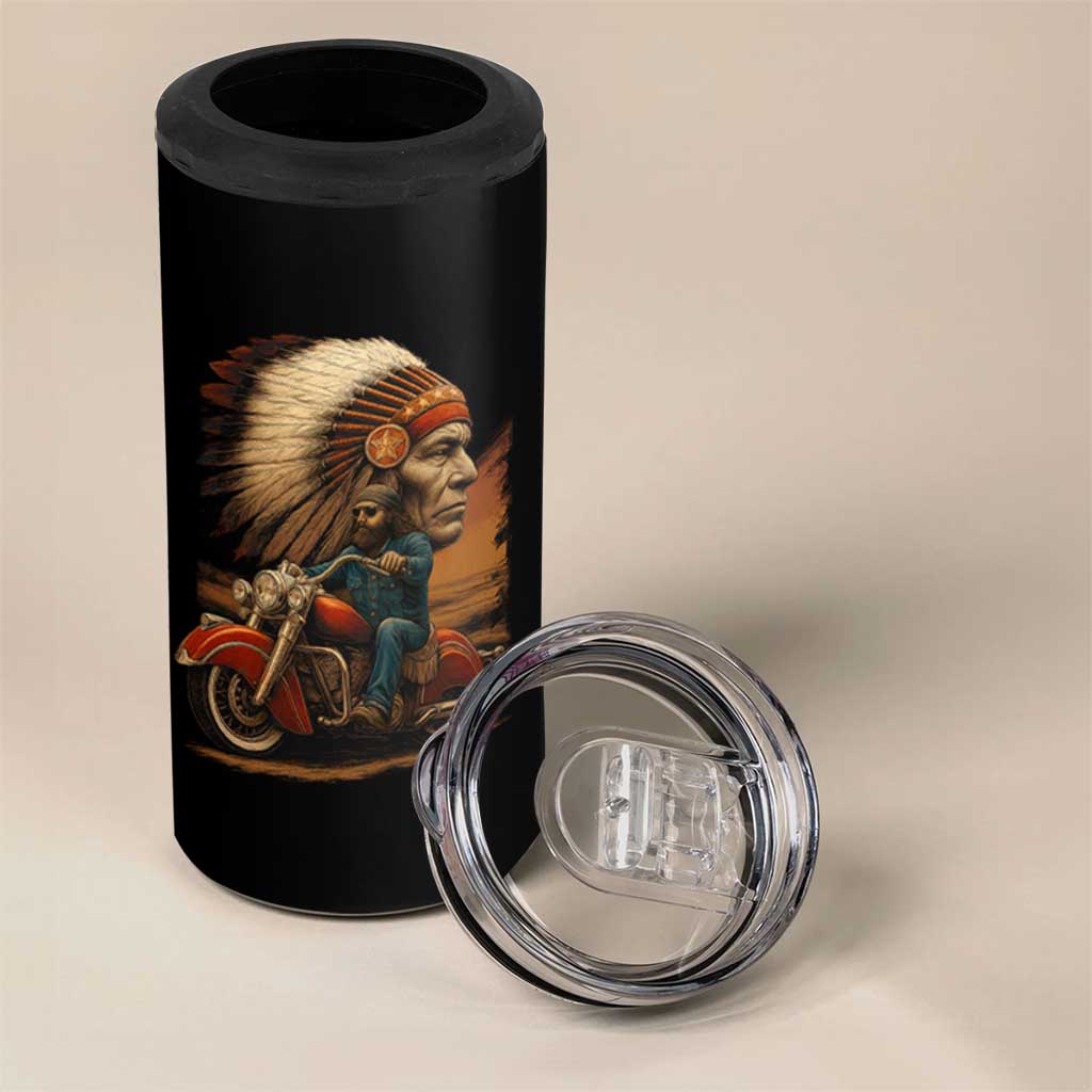 Indian American Rider 4 in 1 Can Cooler Tumbler Vintage Native American Motorcycle - Wonder Print Shop