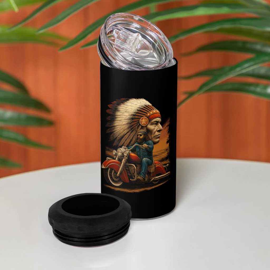 Indian American Rider 4 in 1 Can Cooler Tumbler Vintage Native American Motorcycle - Wonder Print Shop