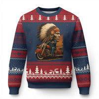 Indian American Rider Ugly Christmas Sweater Vintage Native American Motorcycle - Wonder Print Shop