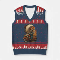 Indian American Rider V-Neck Knit Sweater Vest Vintage Native American Motorcycle - Wonder Print Shop