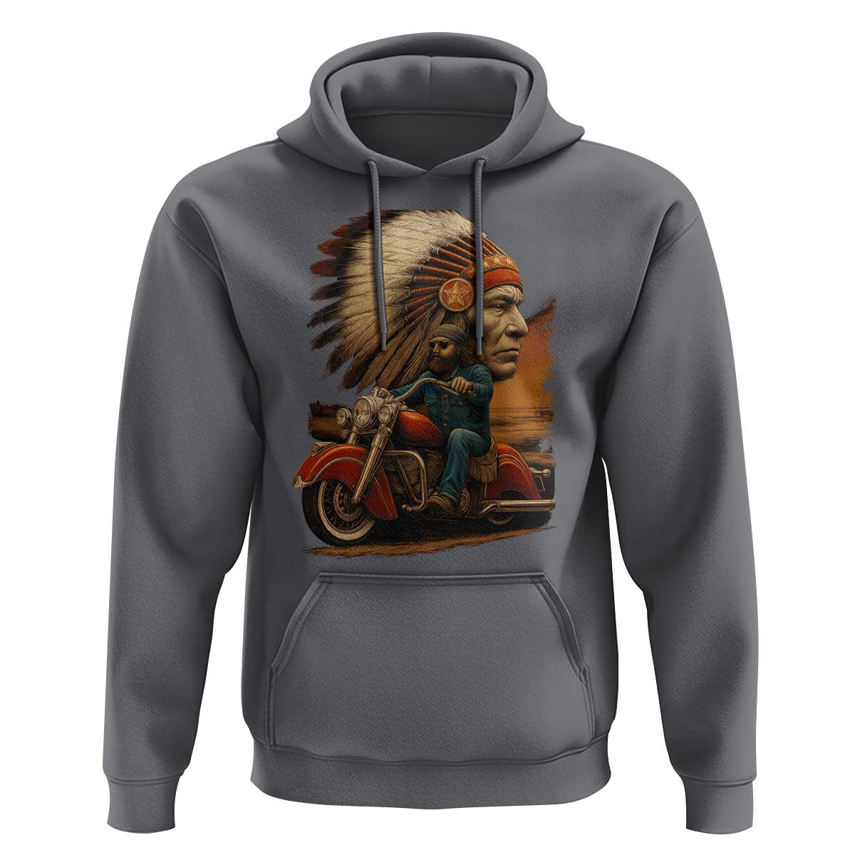 Indian American Rider Hoodie Vintage Native American Motorcycle - Wonder Print Shop