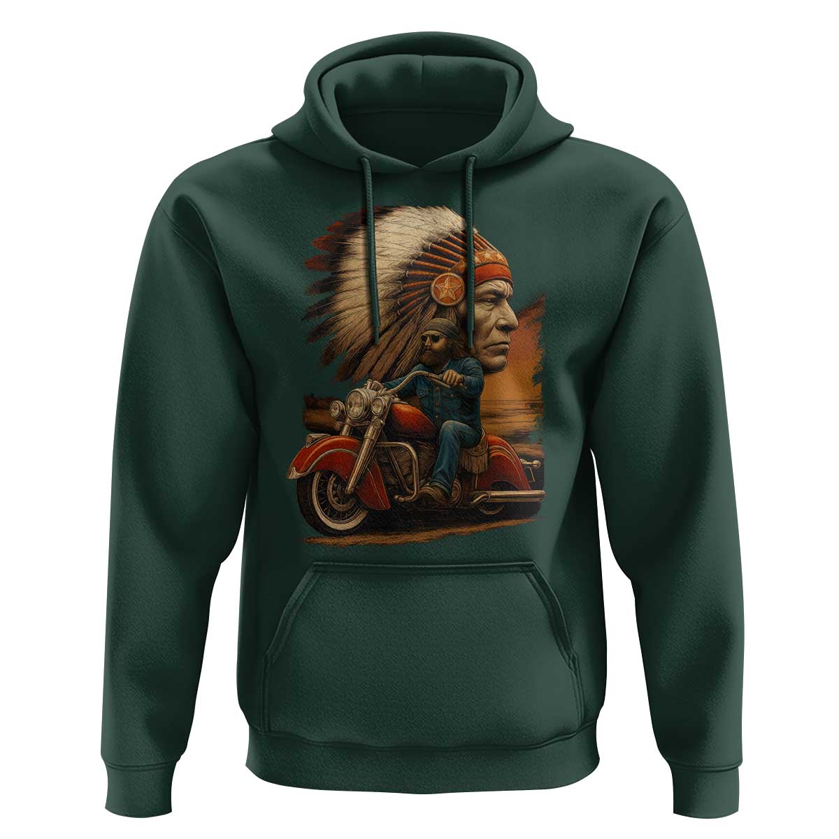 Indian American Rider Hoodie Vintage Native American Motorcycle - Wonder Print Shop