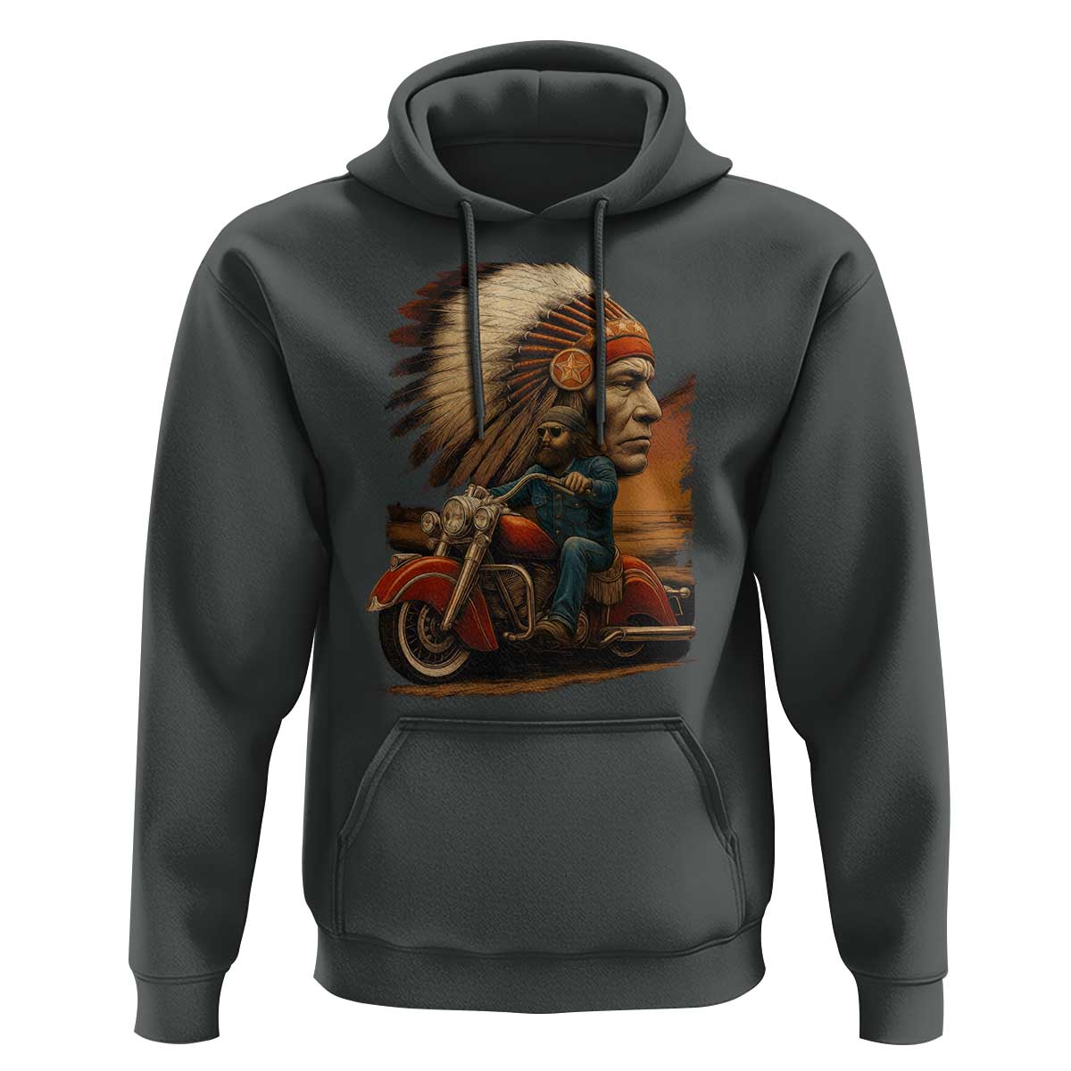 Indian American Rider Hoodie Vintage Native American Motorcycle - Wonder Print Shop