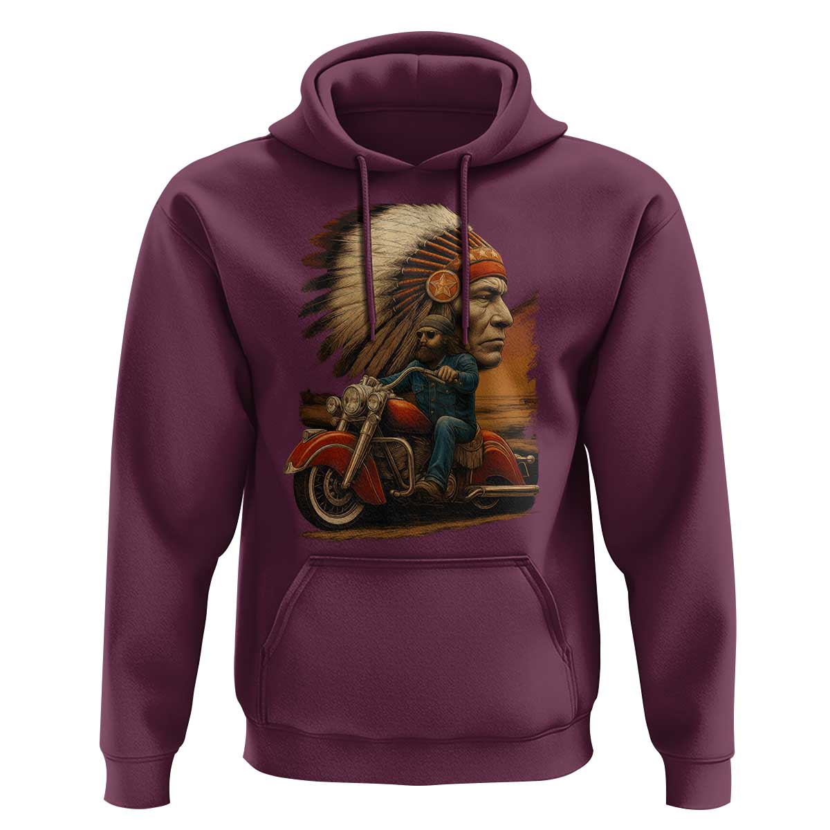 Indian American Rider Hoodie Vintage Native American Motorcycle - Wonder Print Shop