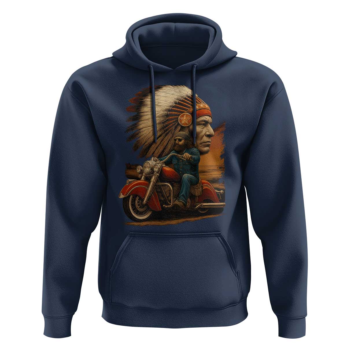 Indian American Rider Hoodie Vintage Native American Motorcycle - Wonder Print Shop