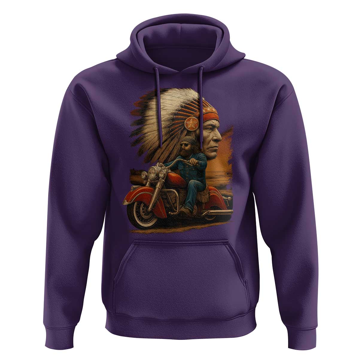 Indian American Rider Hoodie Vintage Native American Motorcycle - Wonder Print Shop
