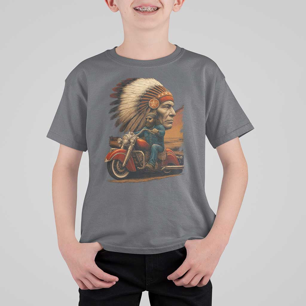 Indian American Rider T Shirt For Kid Vintage Native American Motorcycle - Wonder Print Shop