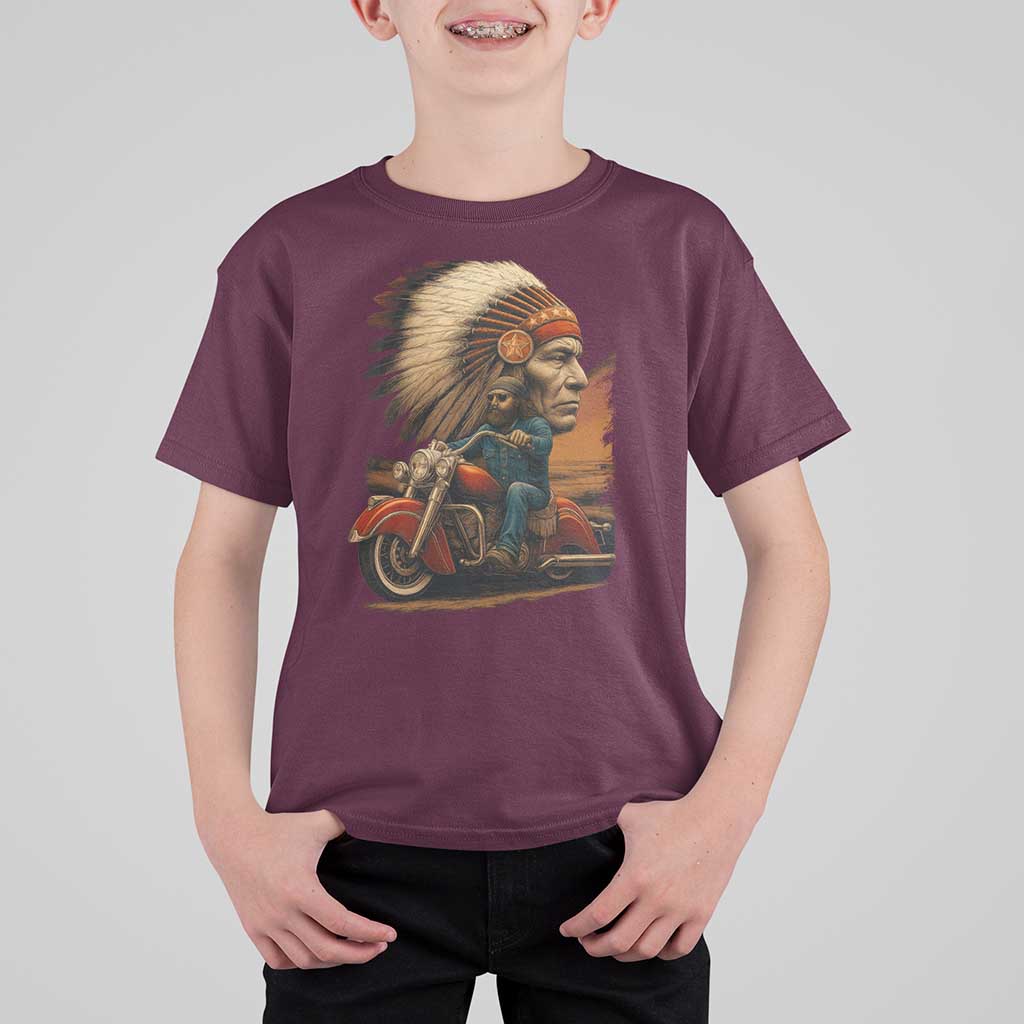 Indian American Rider T Shirt For Kid Vintage Native American Motorcycle - Wonder Print Shop