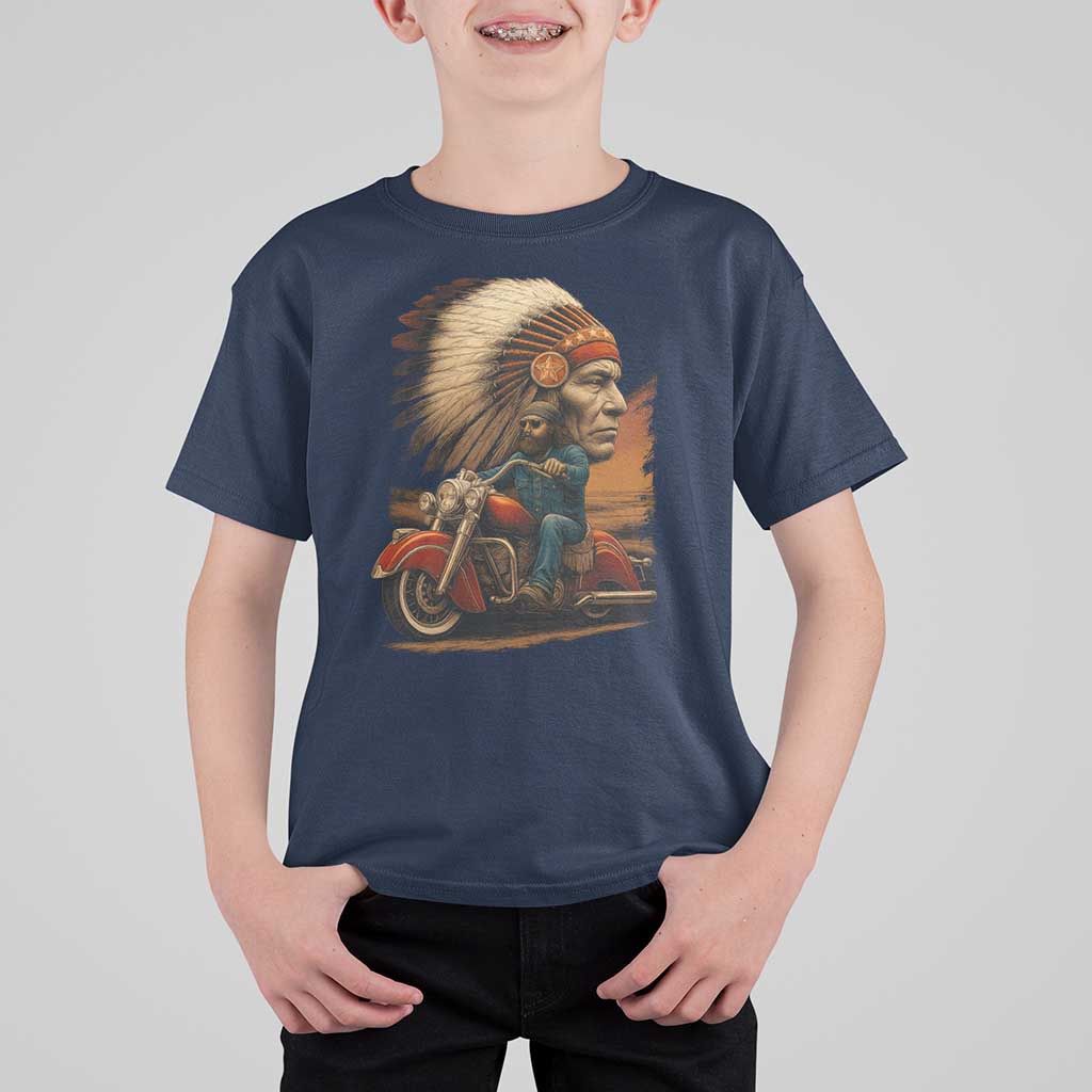 Indian American Rider T Shirt For Kid Vintage Native American Motorcycle - Wonder Print Shop