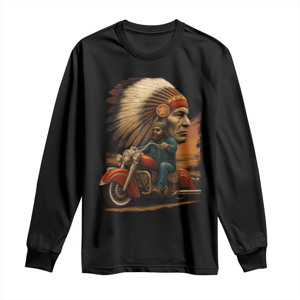 Indian American Rider Long Sleeve Shirt Vintage Native American Motorcycle - Wonder Print Shop