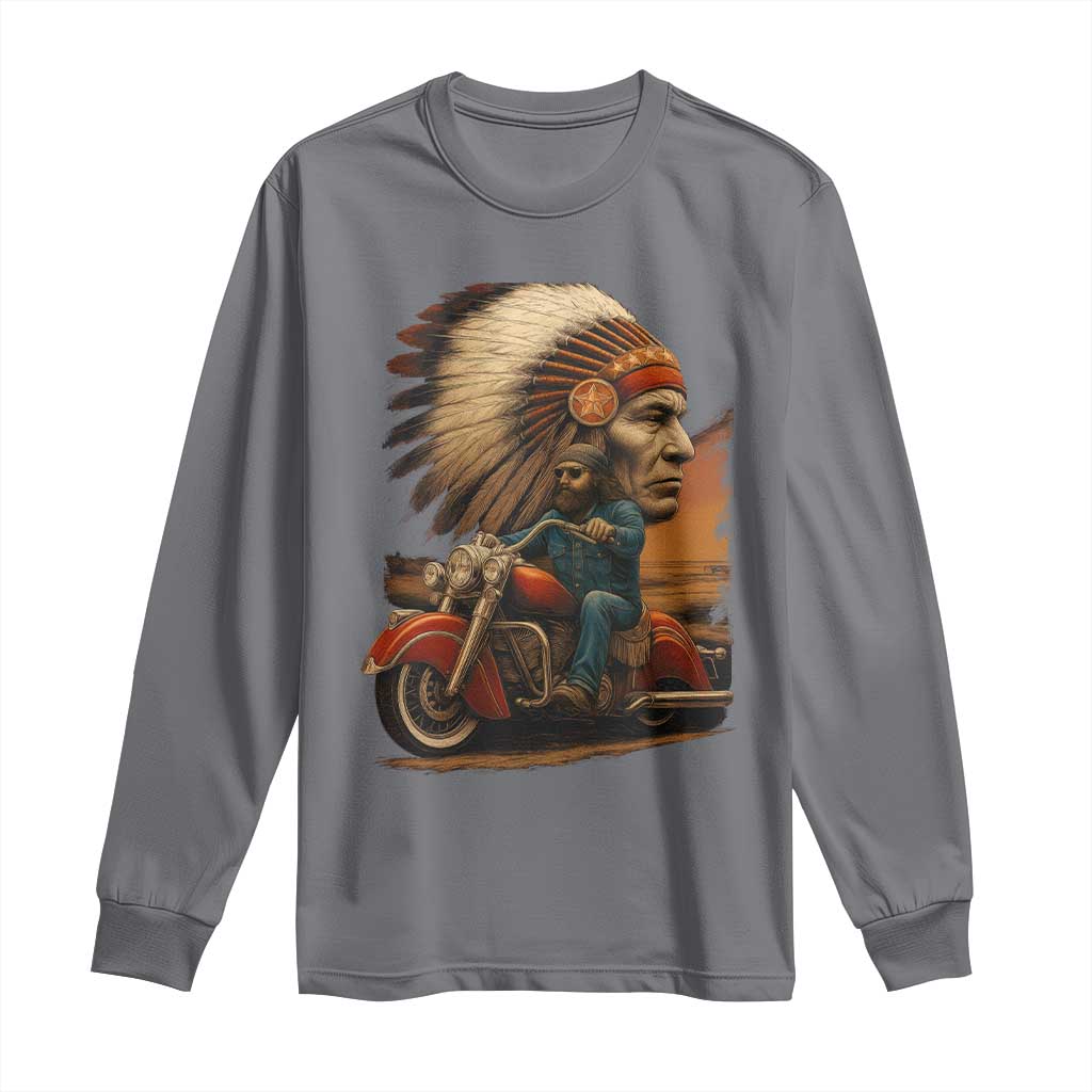 Indian American Rider Long Sleeve Shirt Vintage Native American Motorcycle - Wonder Print Shop