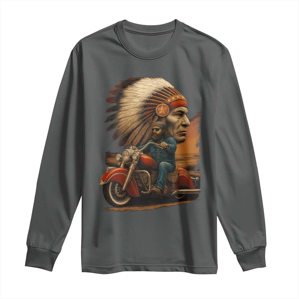 Indian American Rider Long Sleeve Shirt Vintage Native American Motorcycle - Wonder Print Shop