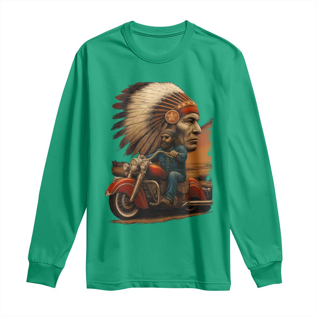 Indian American Rider Long Sleeve Shirt Vintage Native American Motorcycle - Wonder Print Shop
