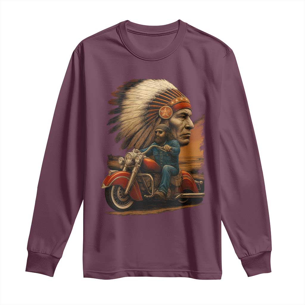 Indian American Rider Long Sleeve Shirt Vintage Native American Motorcycle - Wonder Print Shop