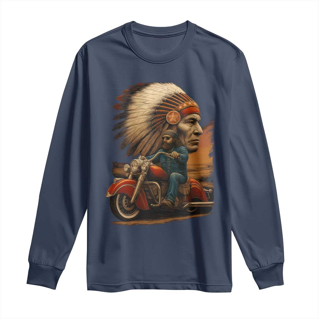 Indian American Rider Long Sleeve Shirt Vintage Native American Motorcycle - Wonder Print Shop